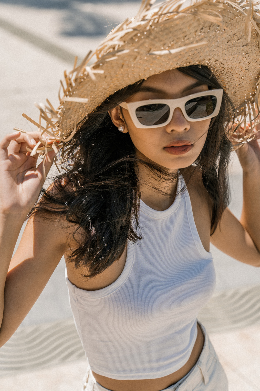 Woman in White Casual Clothes